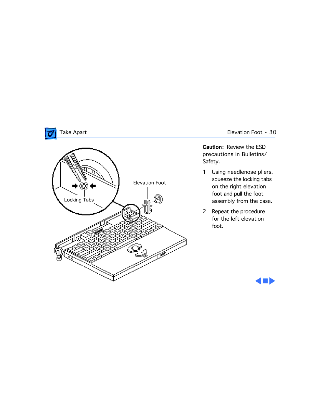 Motorola 100 manual Take ApartElevation Foot Using needlenose pliers 