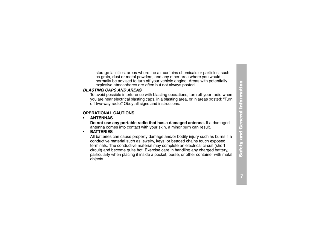 Motorola 2 Way FRS Radio manual Blasting Caps and Areas 