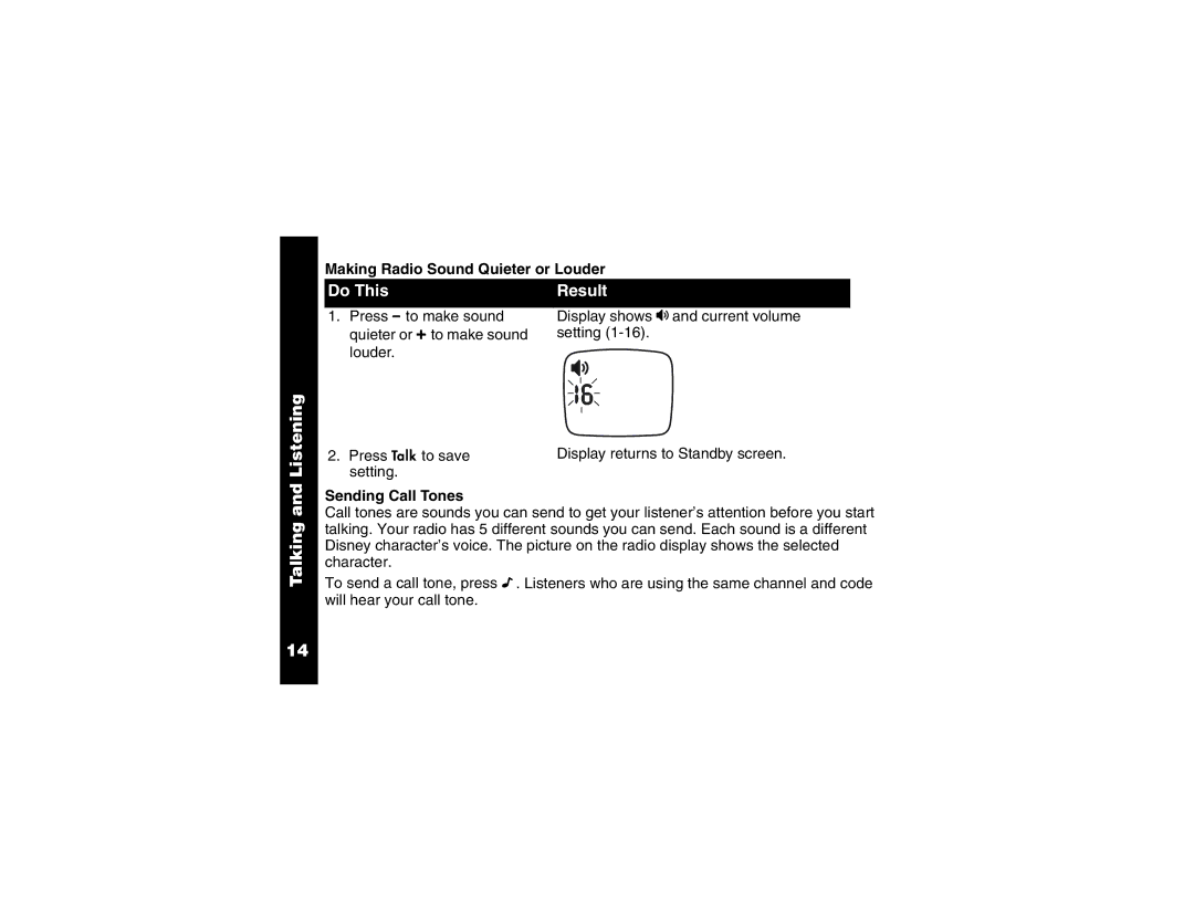 Motorola 2 Way FRS Radio manual Making Radio Sound Quieter or Louder, Sending Call Tones 