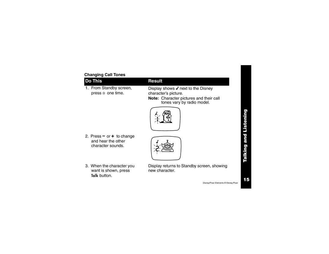 Motorola 2 Way FRS Radio manual Changing Call Tones 