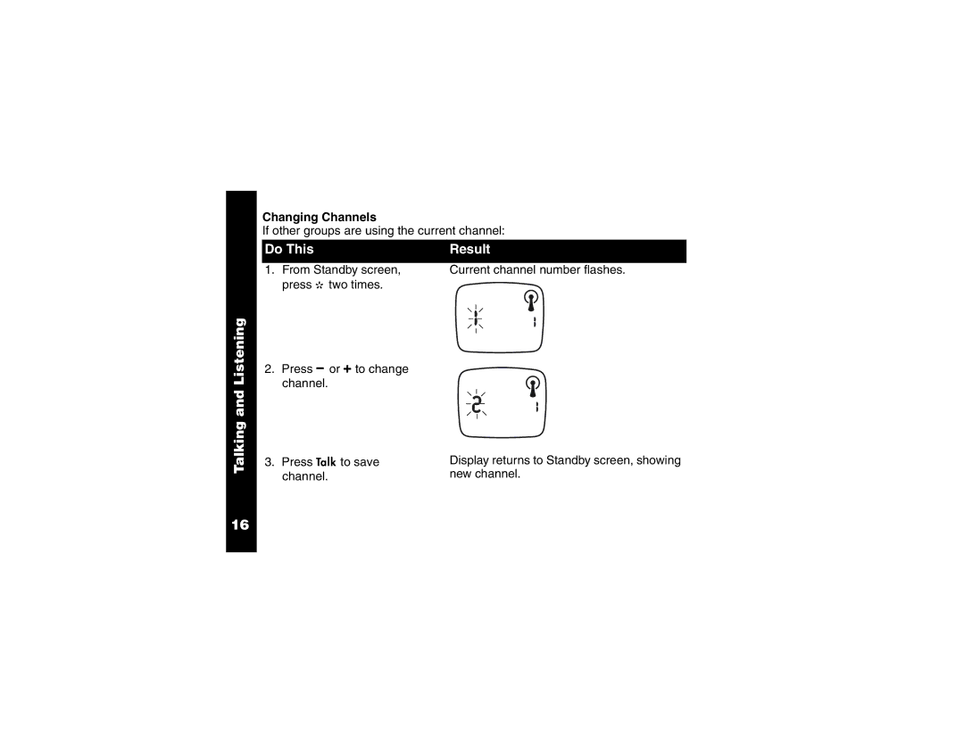 Motorola 2 Way FRS Radio manual Talking, Changing Channels 