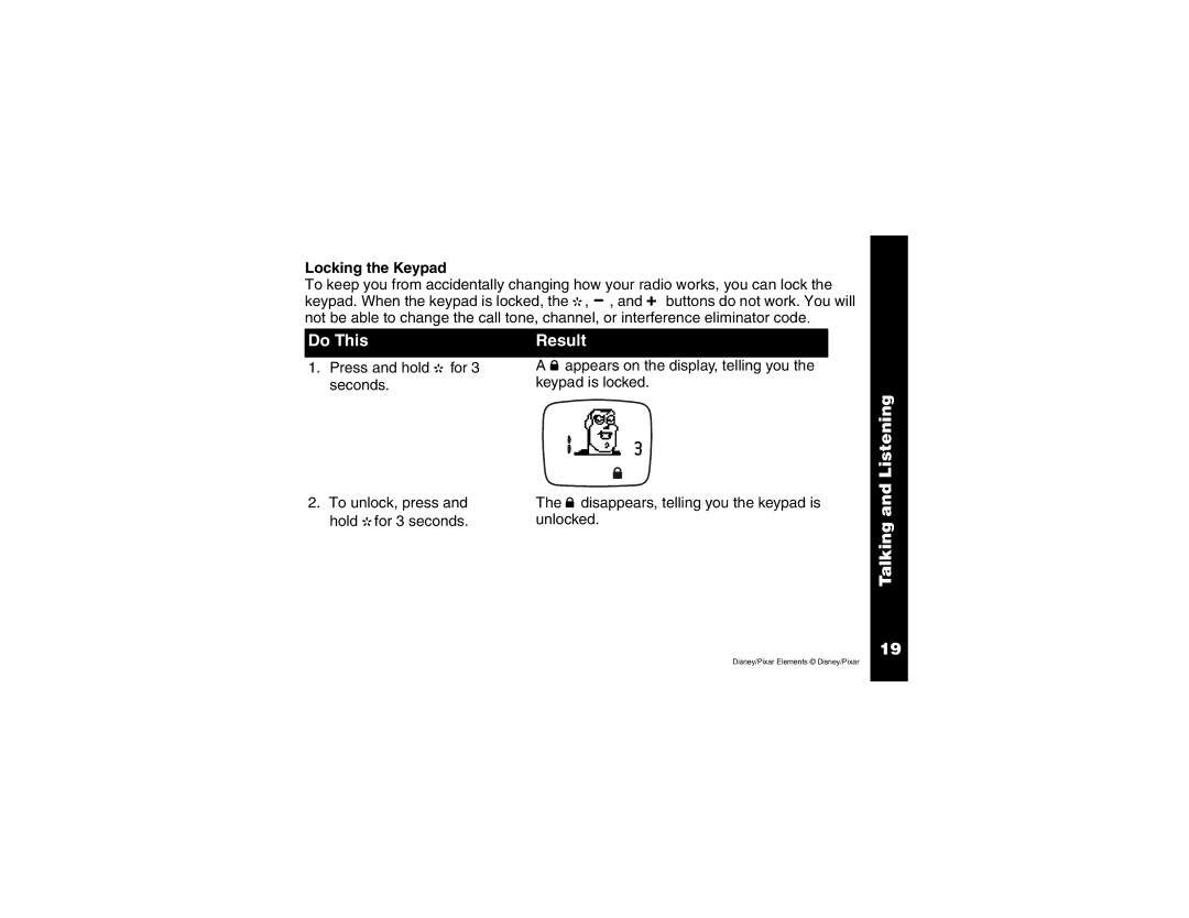 Motorola 2 Way FRS Radio manual Locking the Keypad 