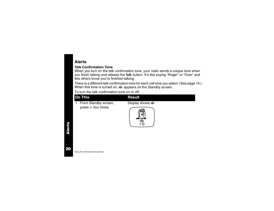 Motorola 2 Way FRS Radio manual Alerts, Talk Confirmation Tone 