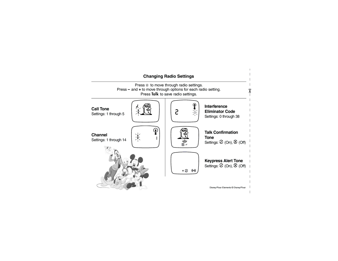 Motorola 2 Way FRS Radio Changing Radio Settings, Call Tone, Channel, Interference, Eliminator Code, Keypress Alert Tone 