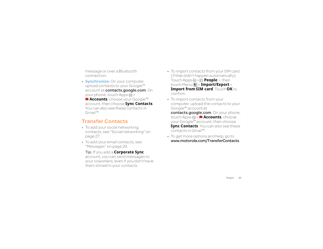 Motorola 2 manual Transfer Contacts 