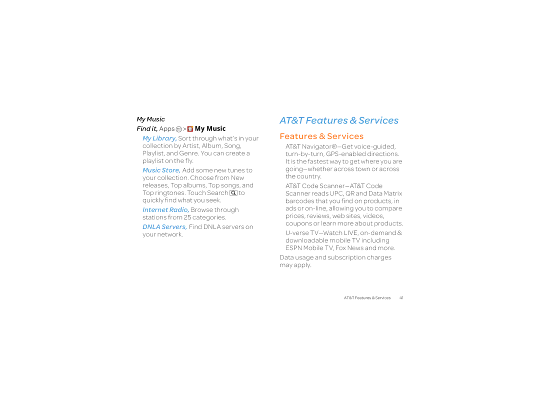 Motorola 2 manual AT&T Features & Services, Dnla Servers Find Dnla servers on your network 