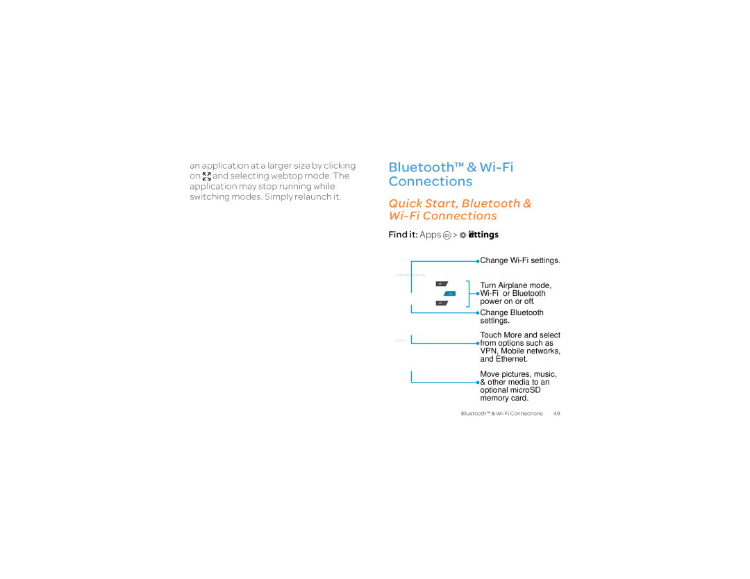 Motorola 2 manual Quick Start Bluetooth & Wi-Fi Connections 