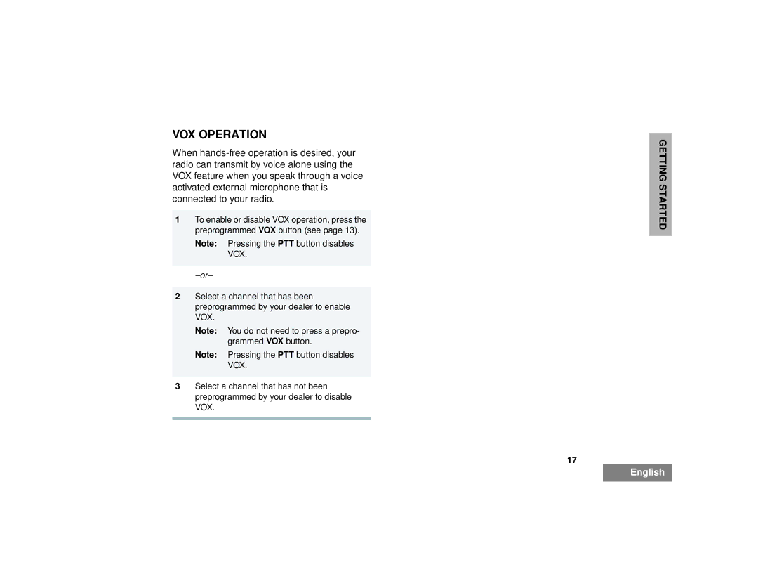 Motorola 200 manual VOX Operation 