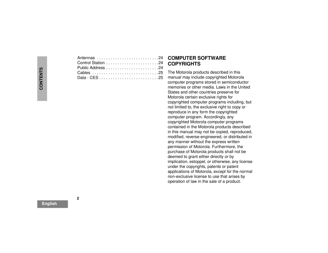 Motorola 200 manual Computer Software Copyrights 