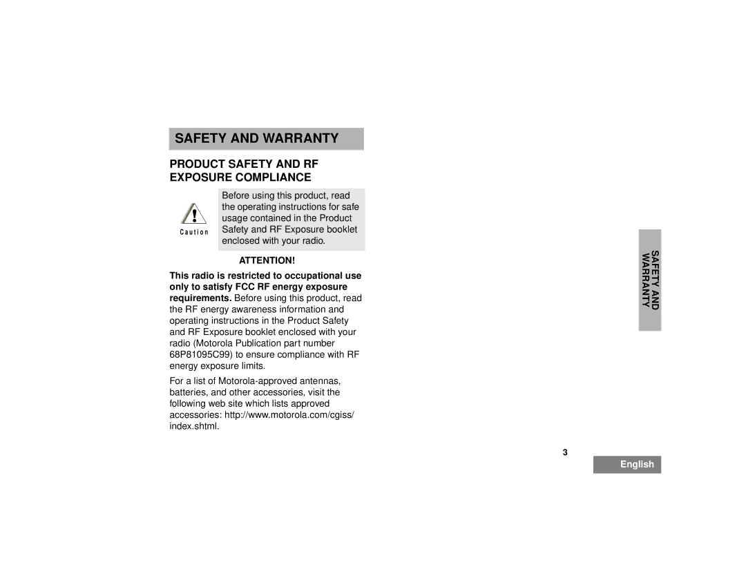 Motorola 200 manual Safety and Warranty, Product Safety and RF Exposure Compliance 