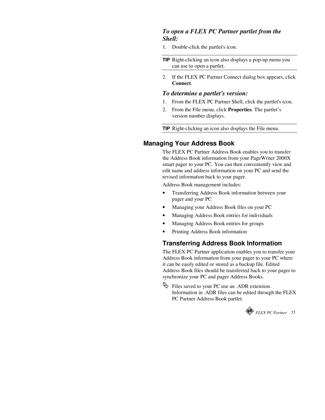 Motorola 2000X quick start To open a Flex PC Partner partlet from the Shell, To determine a partlets version 