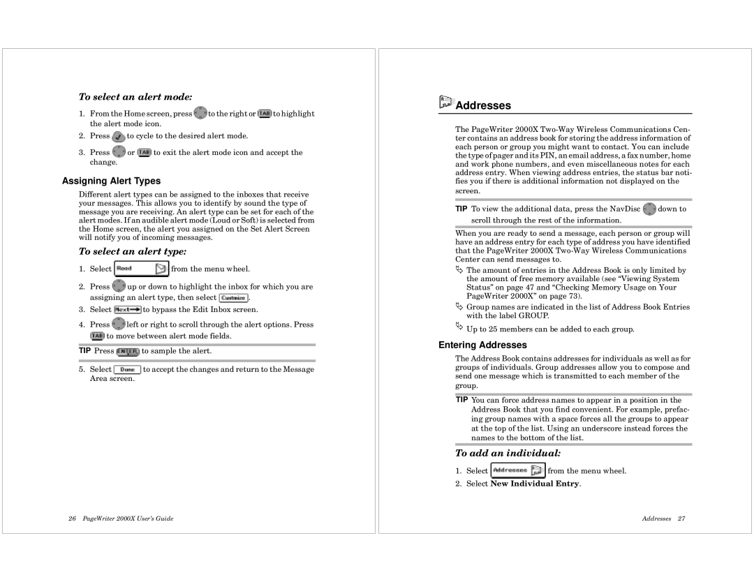 Motorola 2000X quick start Assigning Alert Types, Entering Addresses 