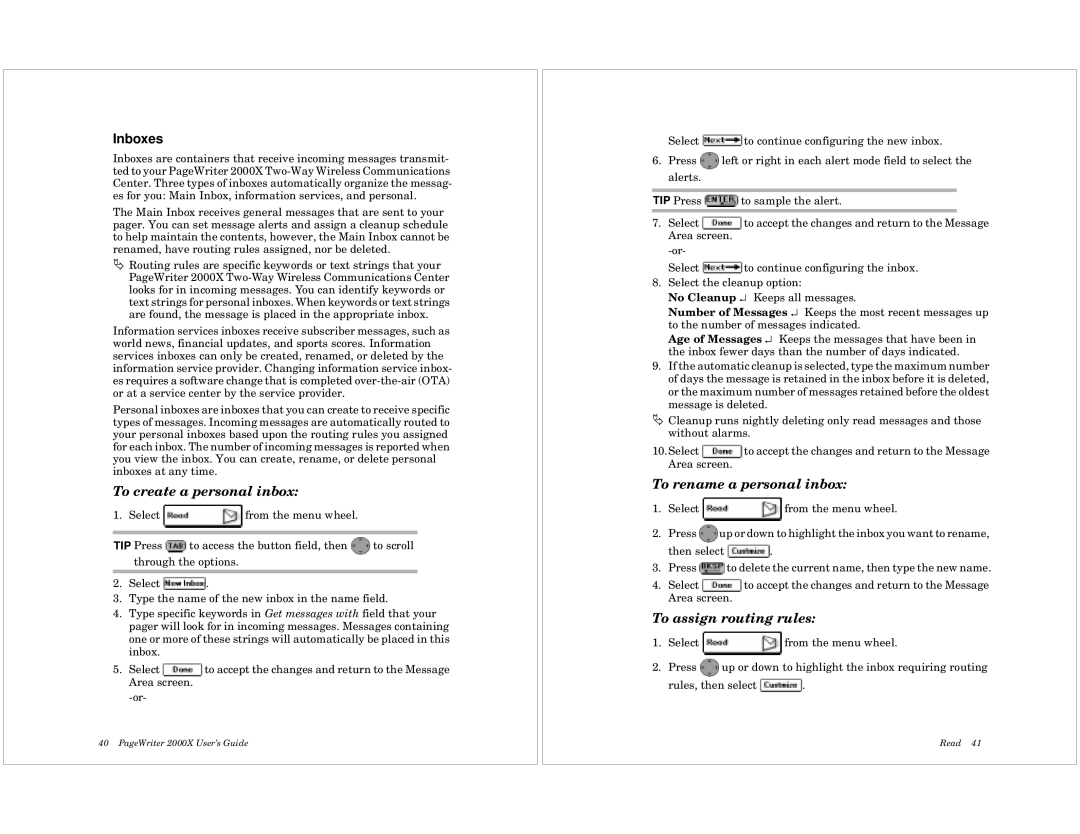 Motorola 2000X quick start Inboxes, To create a personal inbox, To rename a personal inbox, To assign routing rules 