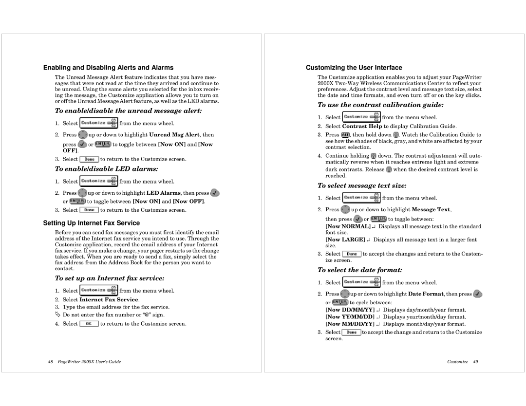 Motorola 2000X Enabling and Disabling Alerts and Alarms, Setting Up Internet Fax Service, Customizing the User Interface 