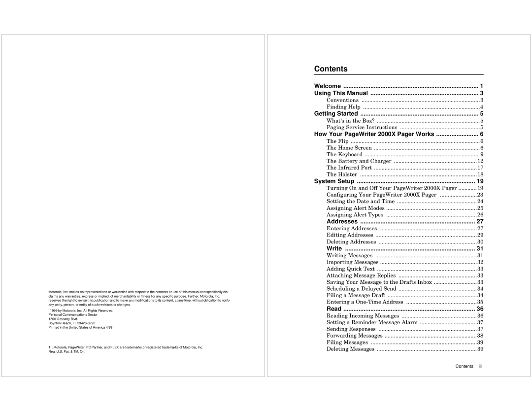 Motorola 2000X quick start Contents 