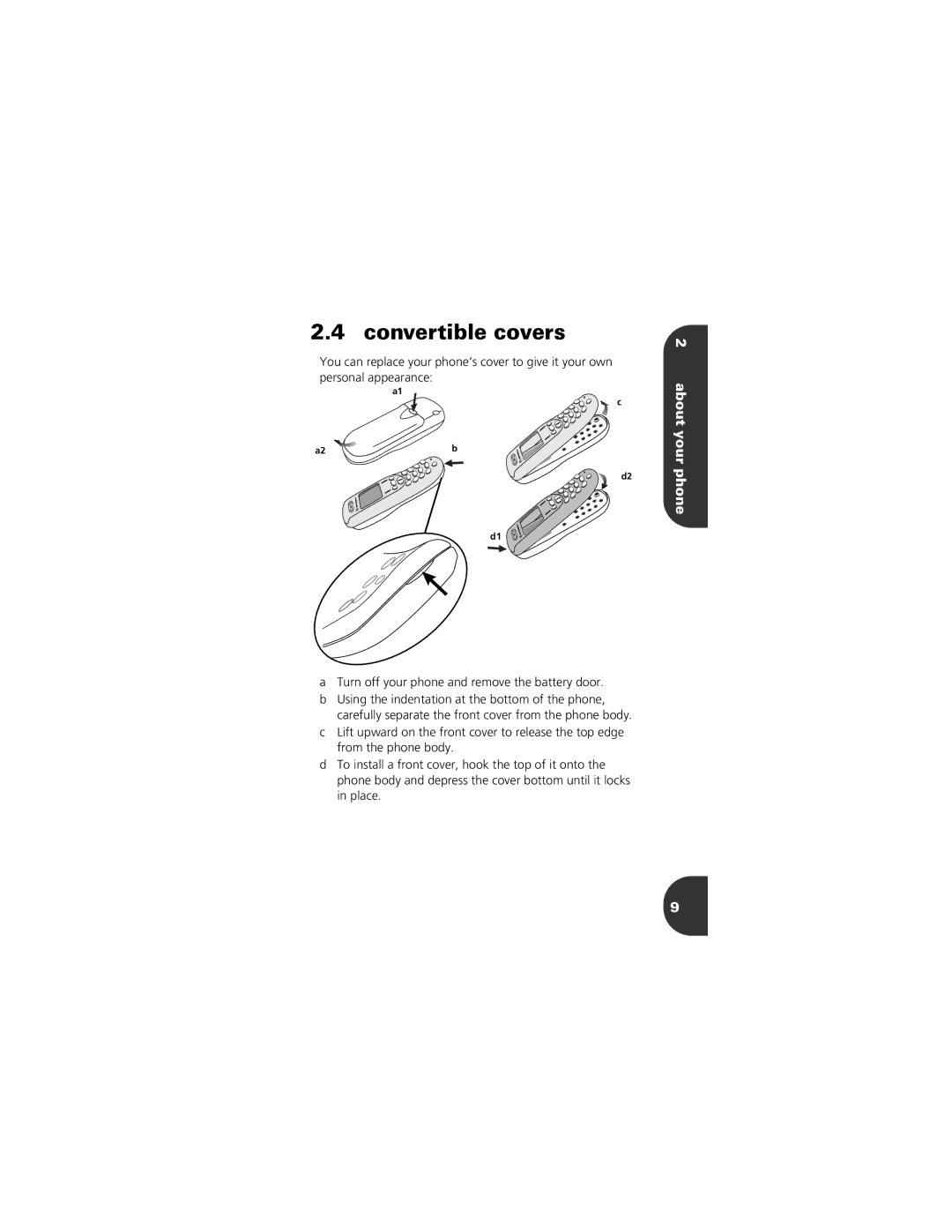 Motorola 2001 Portable Cell Phone manual Convertible covers 