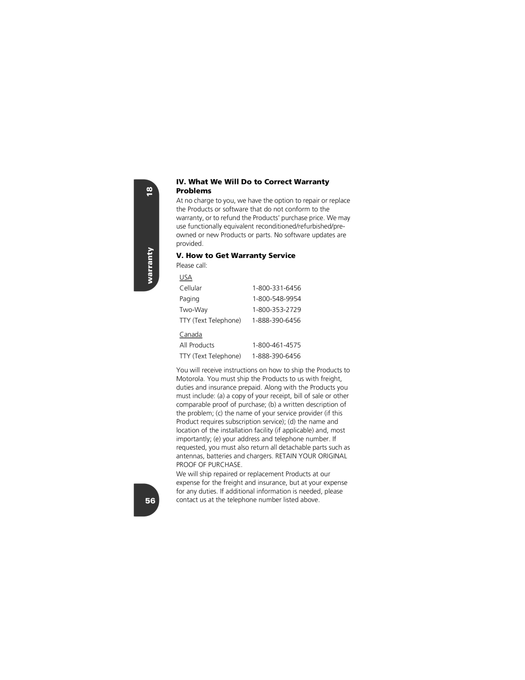 Motorola 2001 Portable Cell Phone manual IV. What We Will Do to Correct Warranty Problems, How to Get Warranty Service 