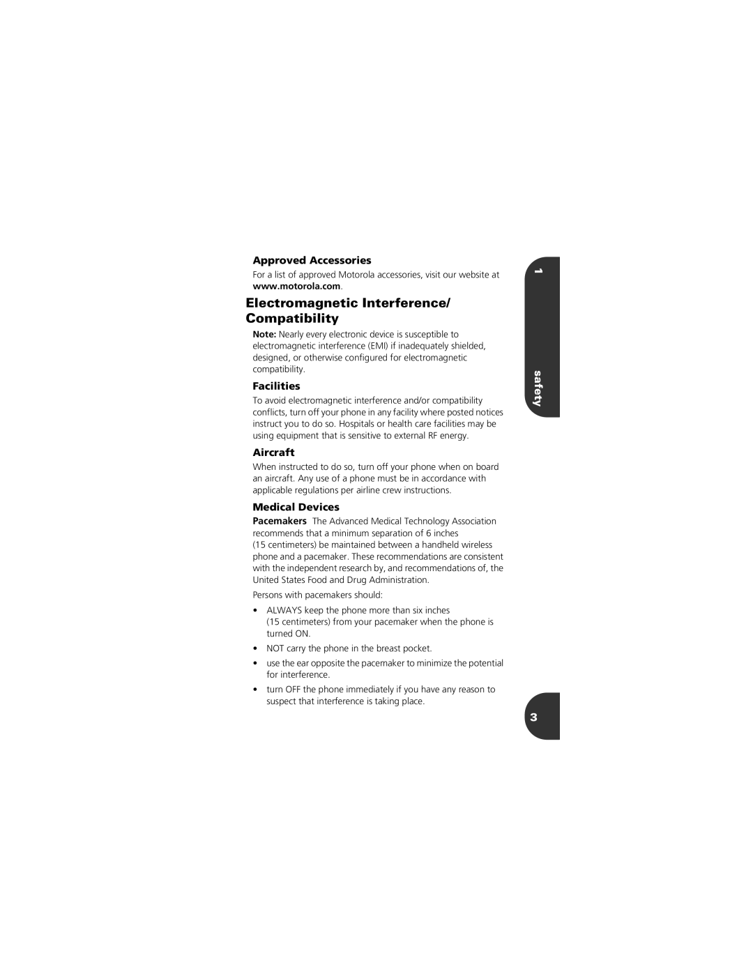 Motorola 2001 Portable Cell Phone Electromagnetic Interference/ Compatibility, Approved Accessories, Facilities, Aircraft 