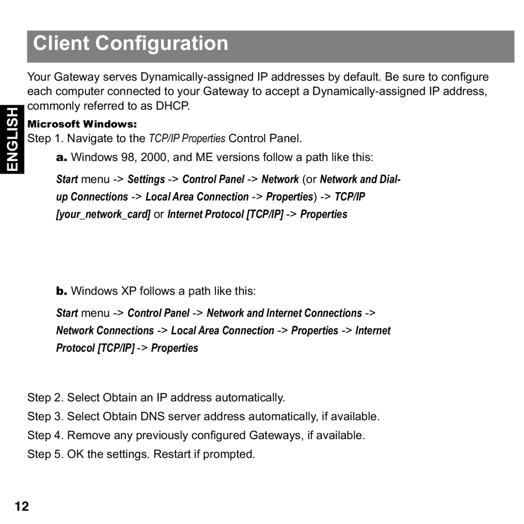 Motorola 2108-D9/N9 user manual Client Configuration 