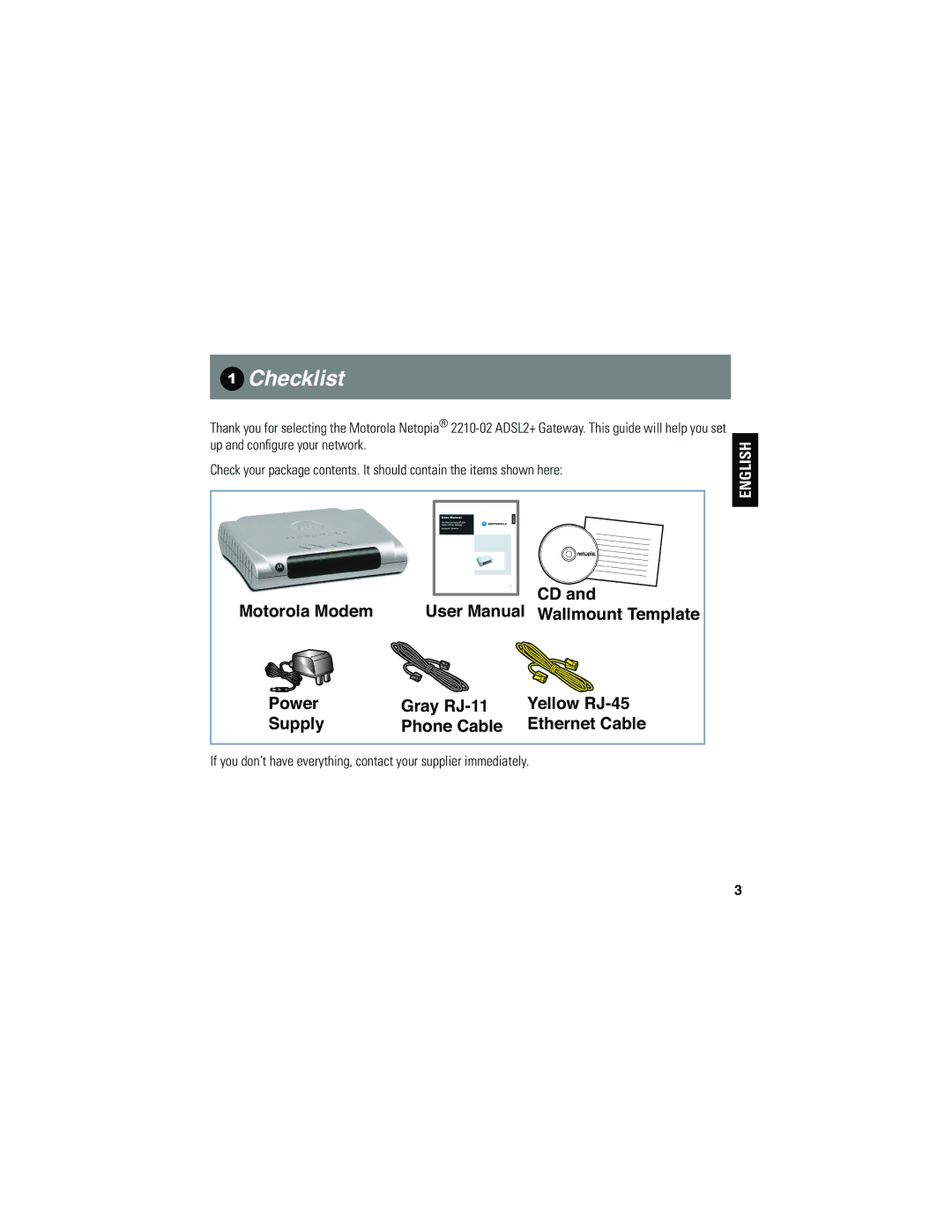 Motorola 2210-02 user manual Checklist 