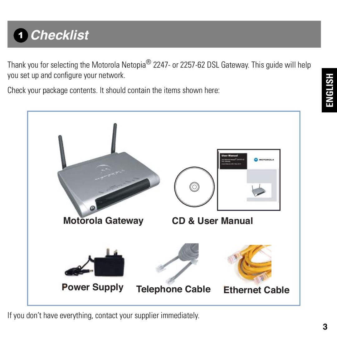 Motorola 2247/57-62 user manual Checklist 