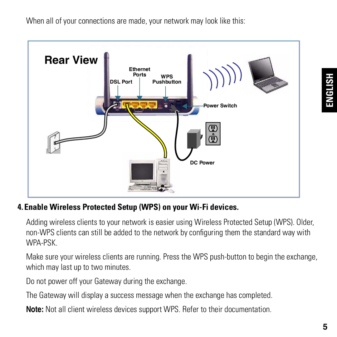 Motorola 2247/57-62 user manual Rear View, Enable Wireless Protected Setup WPS on your Wi-Fi devices 