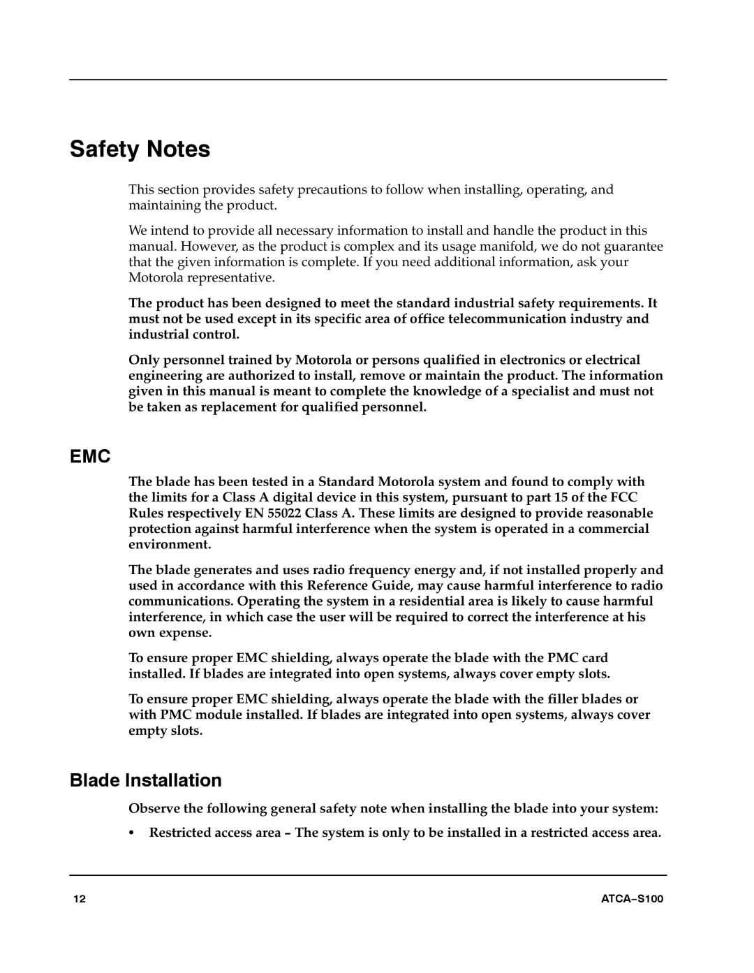 Motorola 228597 manual Safety Notes, Blade Installation 