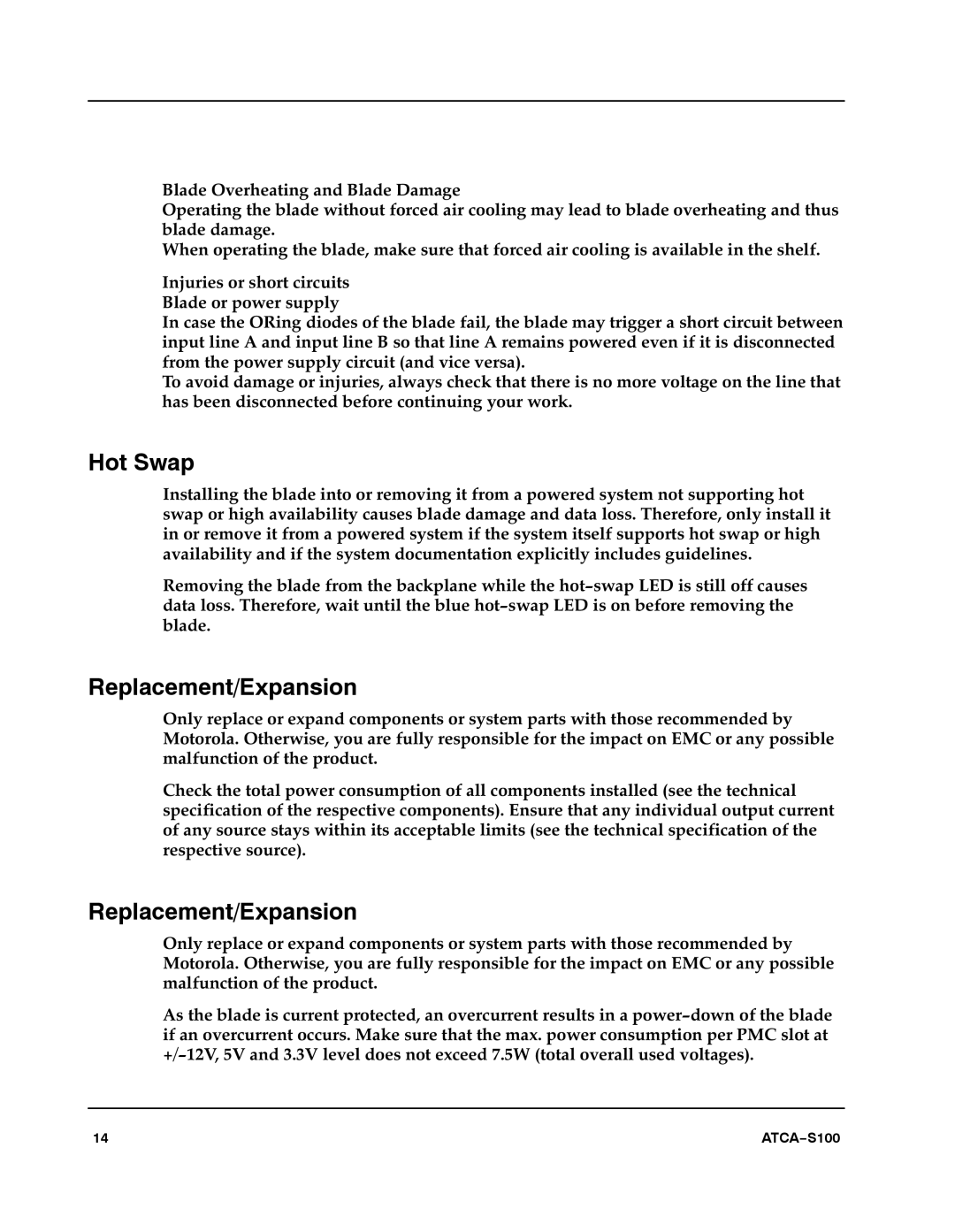 Motorola 228597 manual Hot Swap, Replacement/Expansion 