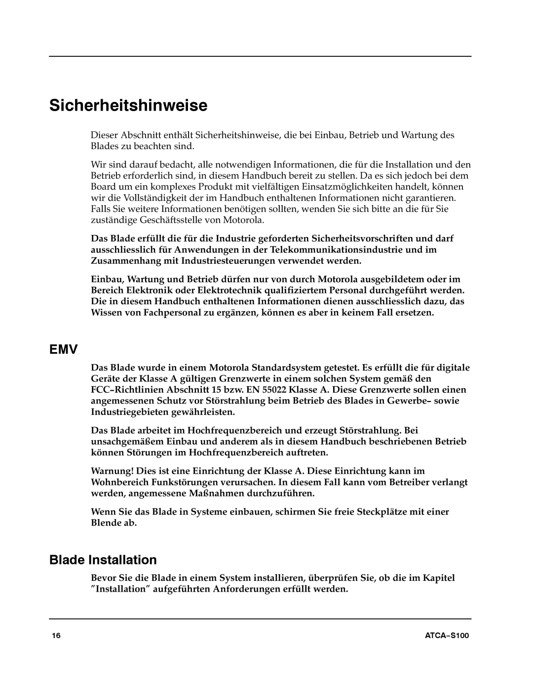 Motorola 228597 manual Sicherheitshinweise, Emv 