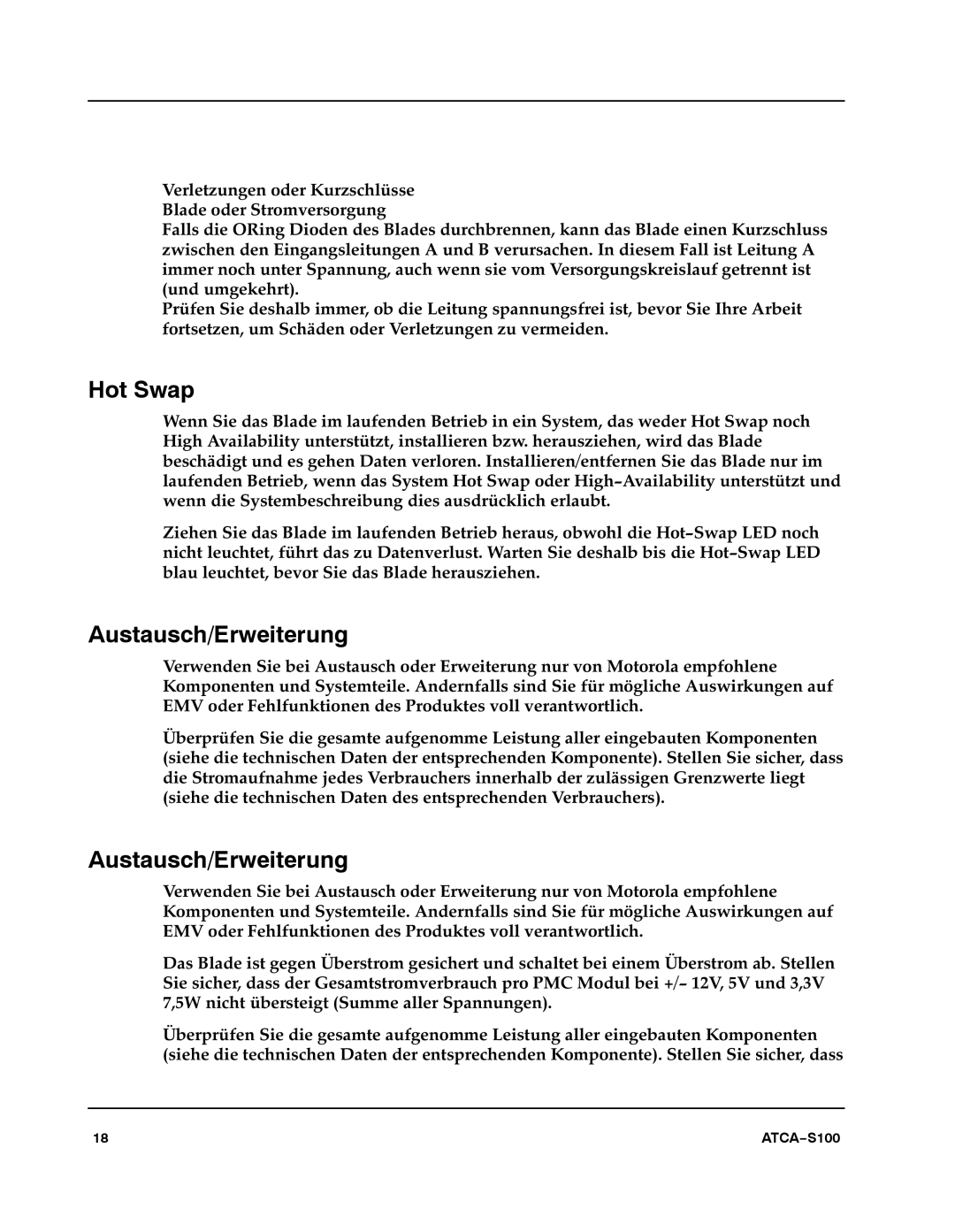 Motorola 228597 manual Hot Swap, Austausch/Erweiterung 