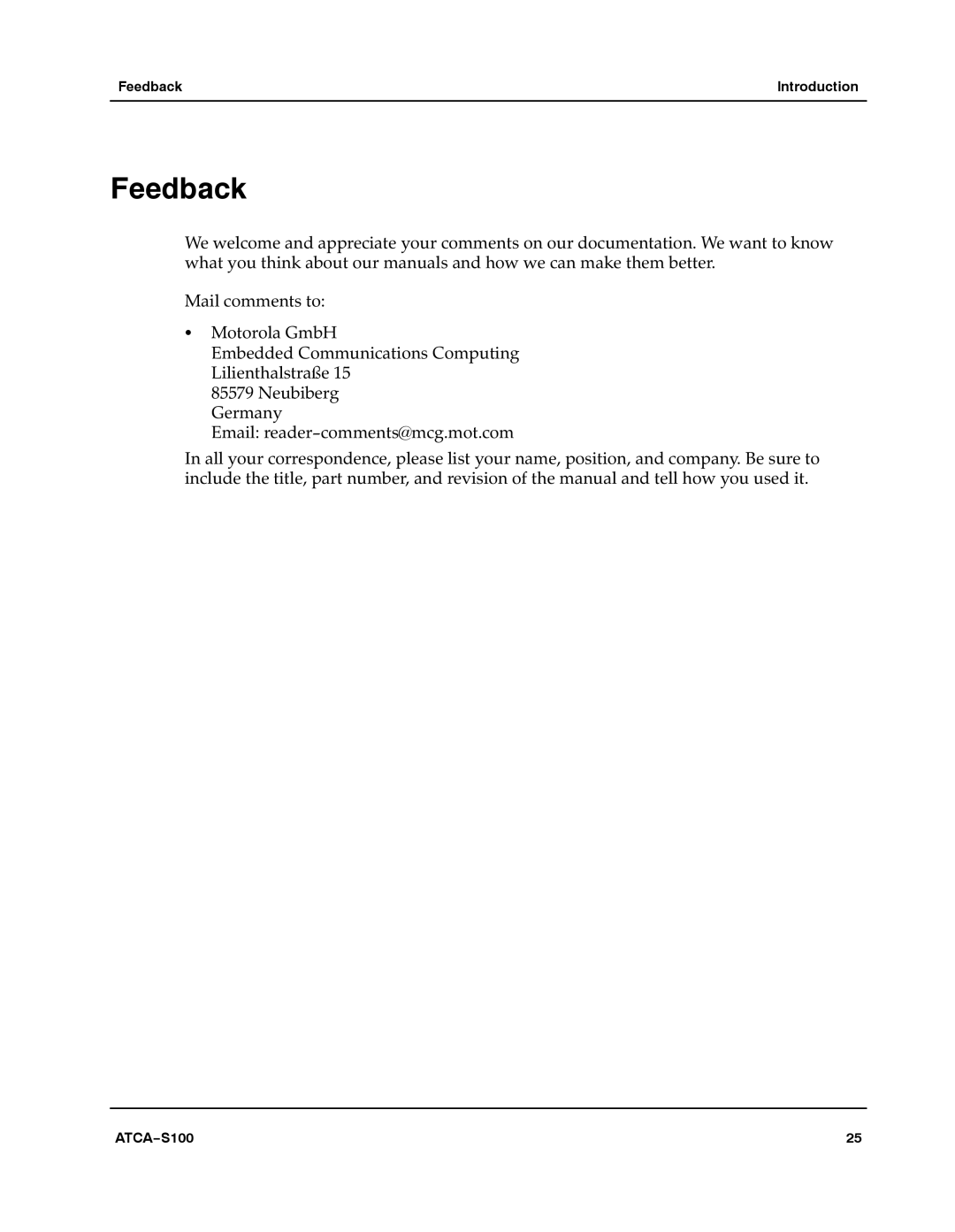 Motorola 228597 manual Feedback 