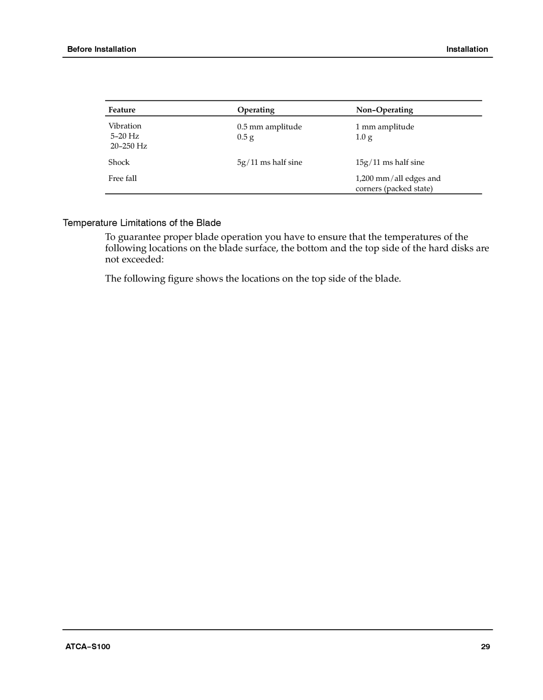 Motorola 228597 manual Temperature Limitations of the Blade 