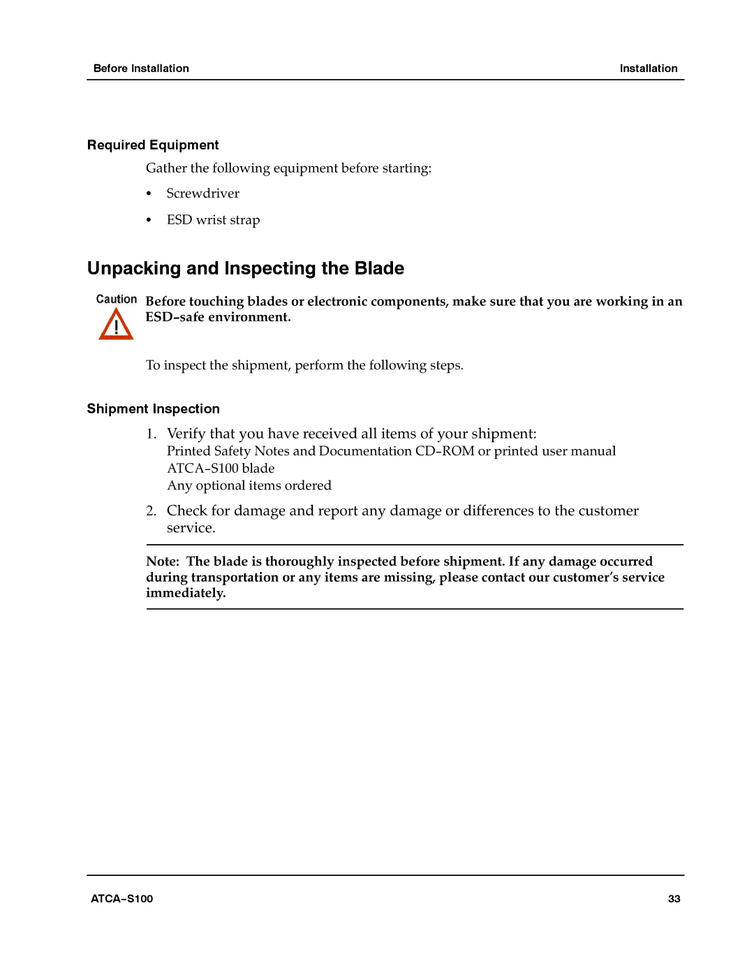 Motorola 228597 manual Unpacking and Inspecting the Blade 