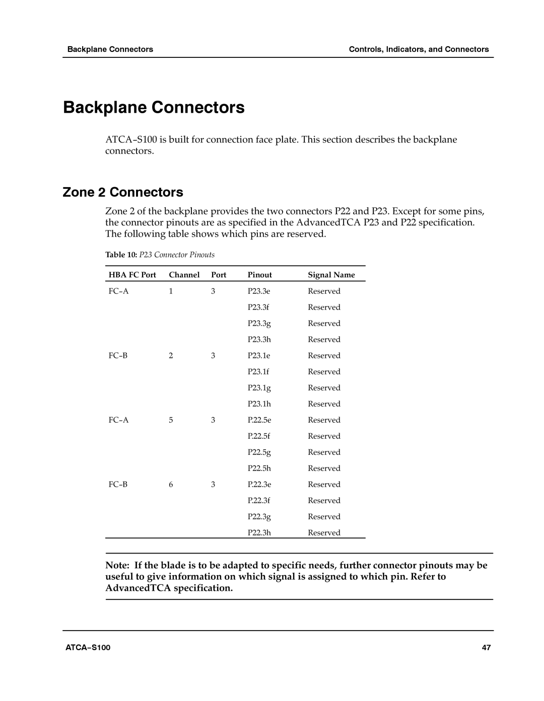 Motorola 228597 manual Backplane Connectors, Zone 2 Connectors 