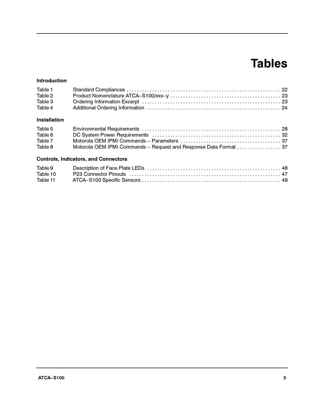 Motorola 228597 manual Tables, Introduction 