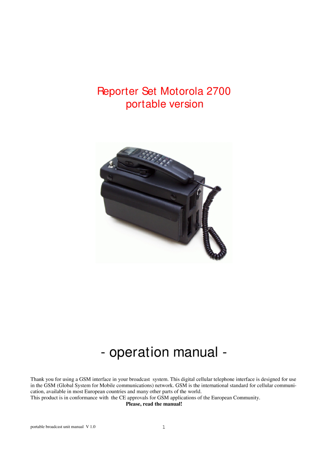 Motorola 2700 operation manual Reporter Set Motorola Portable version 