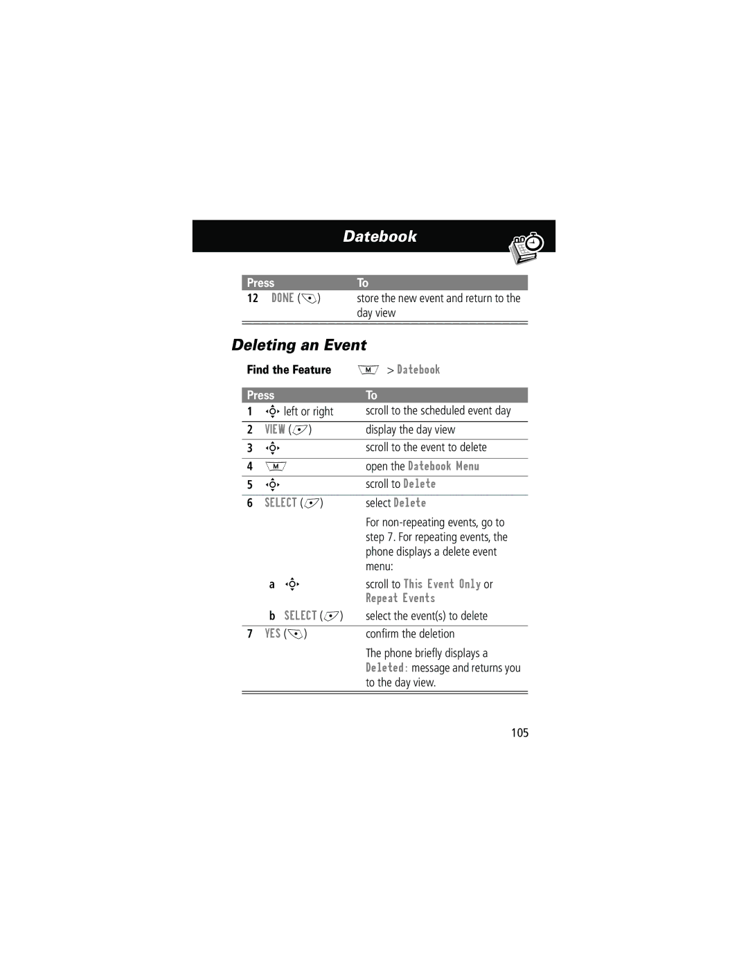 Motorola 280 manual Deleting an Event, Scroll to This Event Only or, Repeat Events 