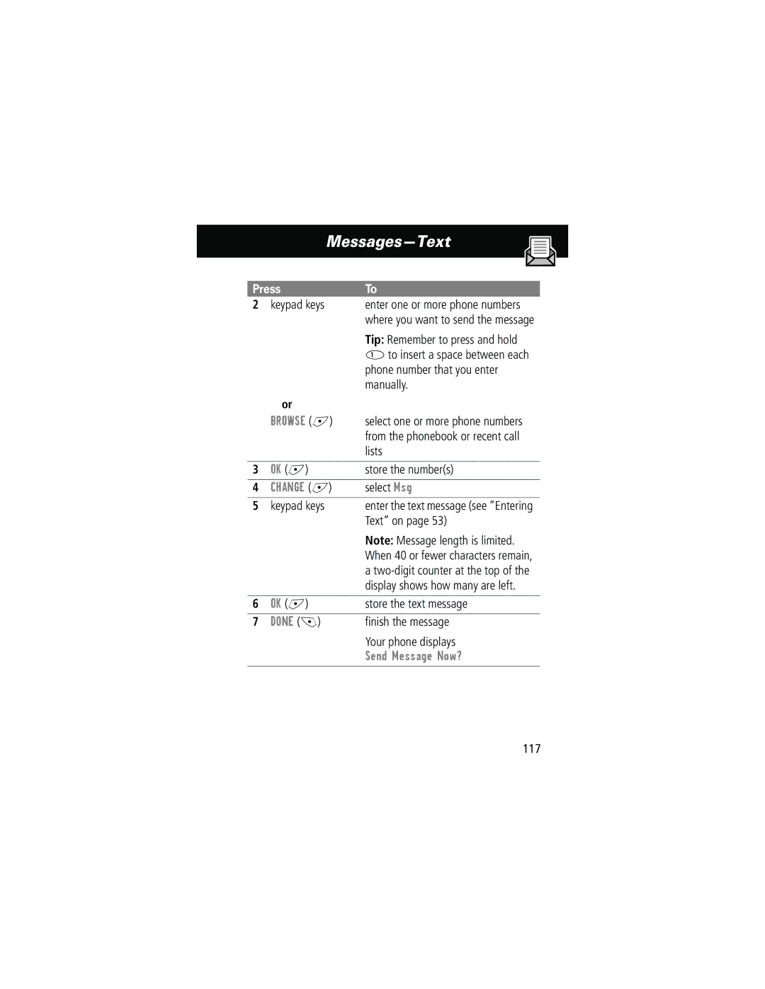 Motorola 280 manual Send Message Now? 