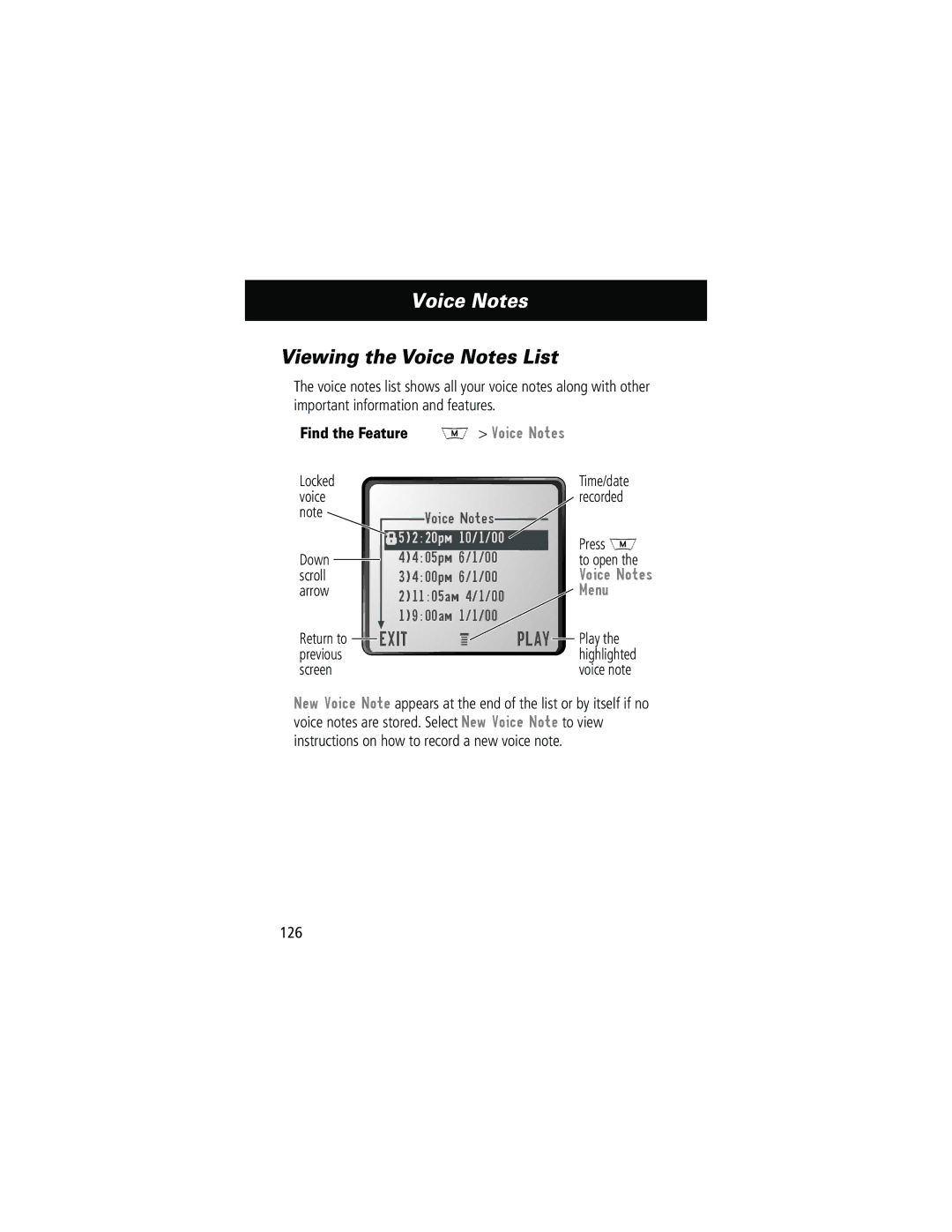 Motorola 280 manual Viewing the Voice Notes List 