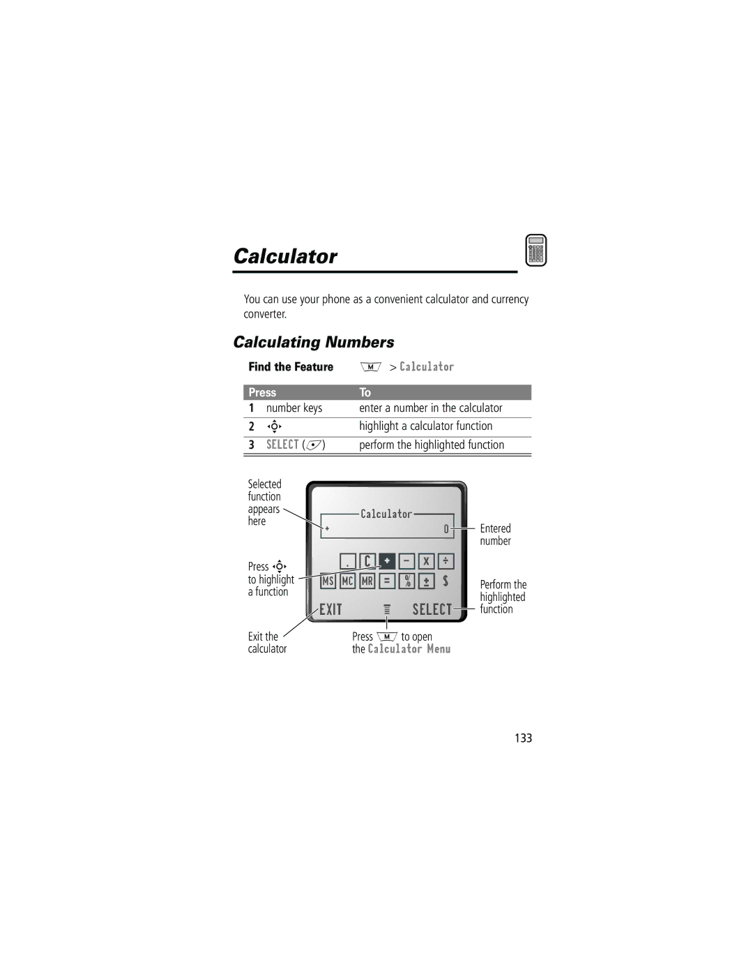 Motorola 280 manual Calculator, Calculating Numbers 