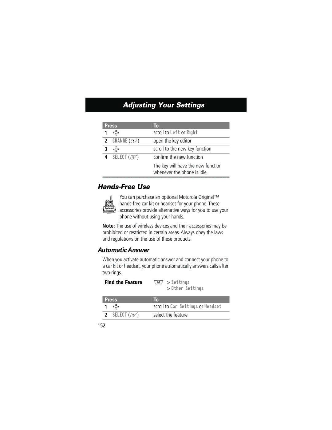 Motorola 280 manual Hands-Free Use, Automatic Answer 