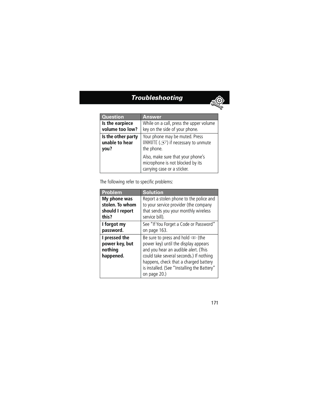 Motorola 280 manual Problem Solution 