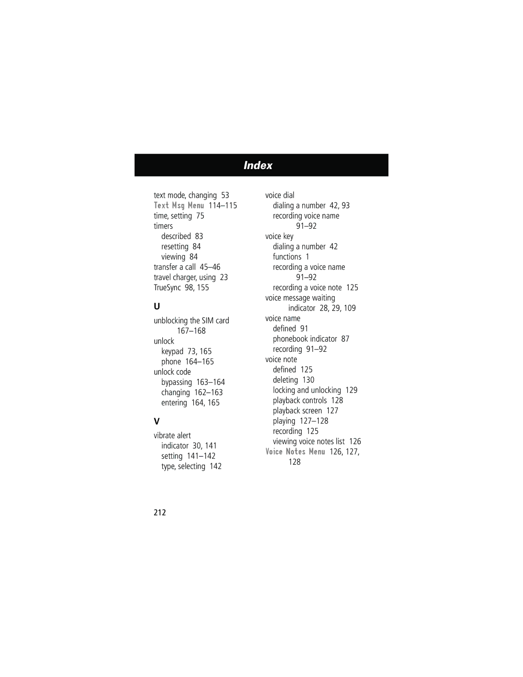 Motorola 280 manual Voice dial, Voice key, 128 212 