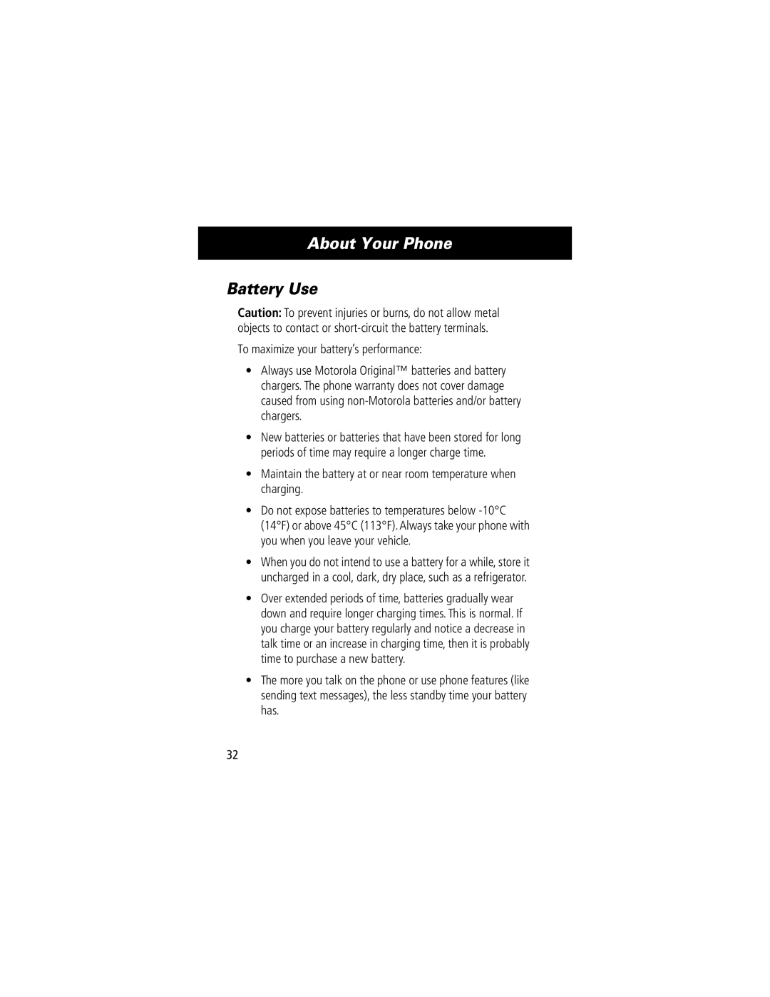 Motorola 280 manual Battery Use 