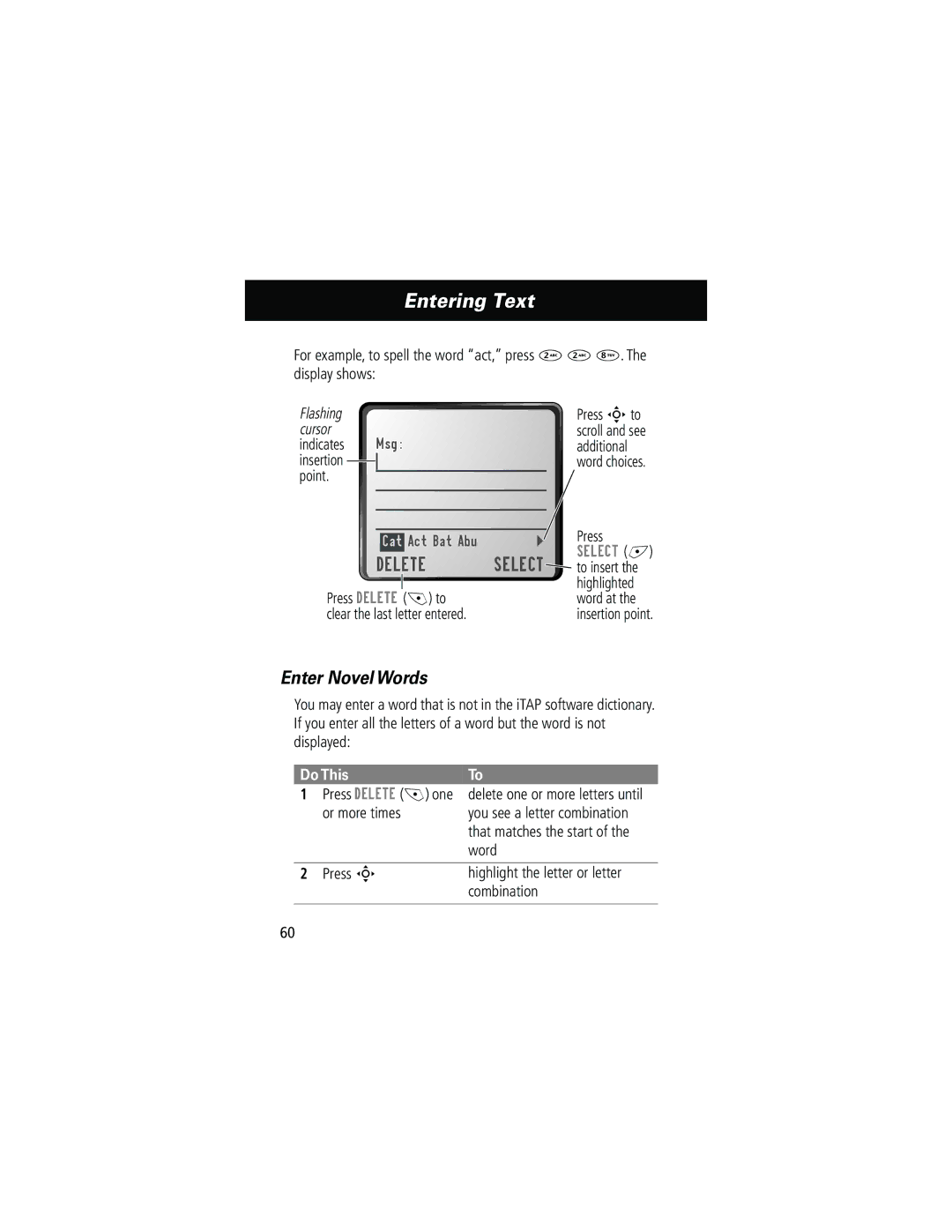 Motorola 280 manual Enter Novel Words 