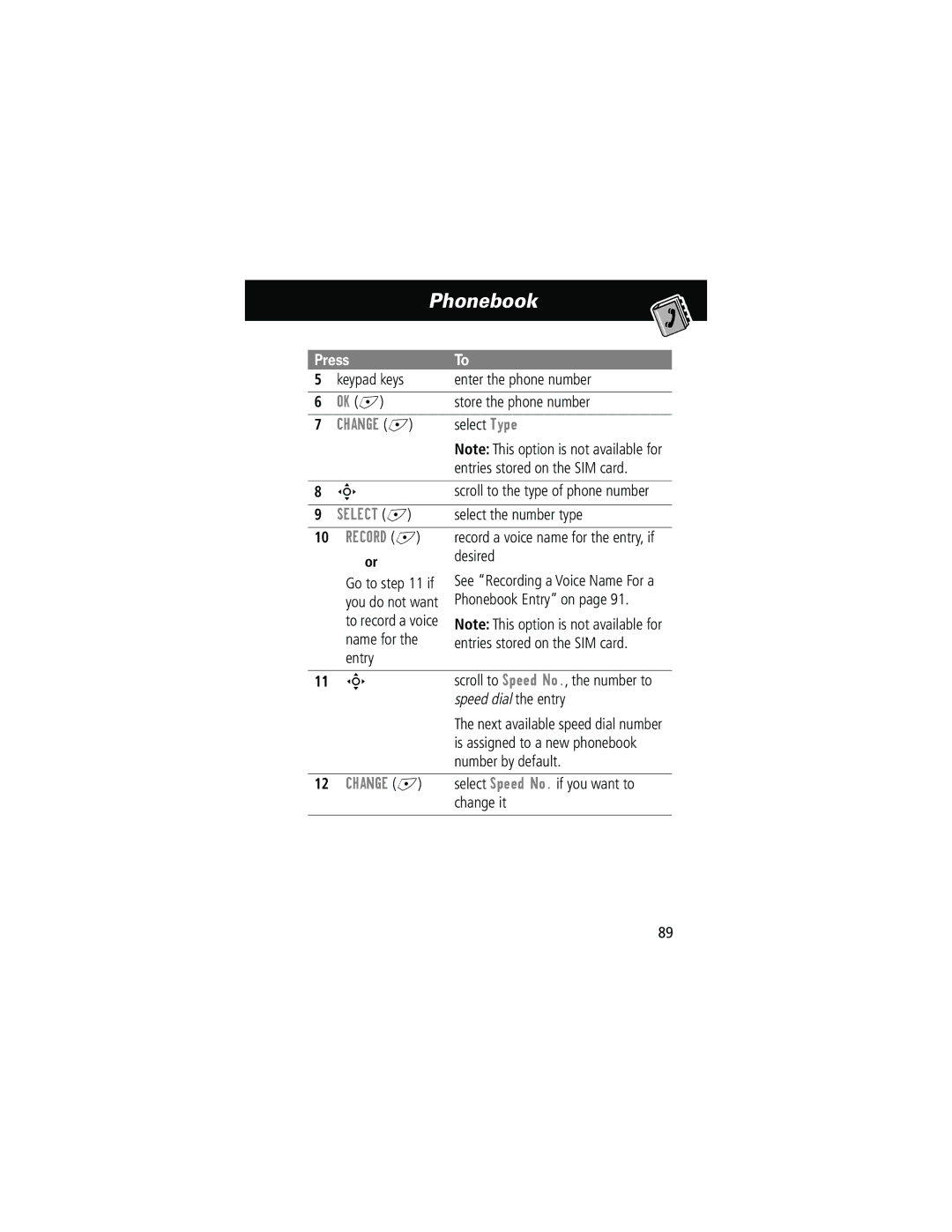 Motorola 280 manual Record + 