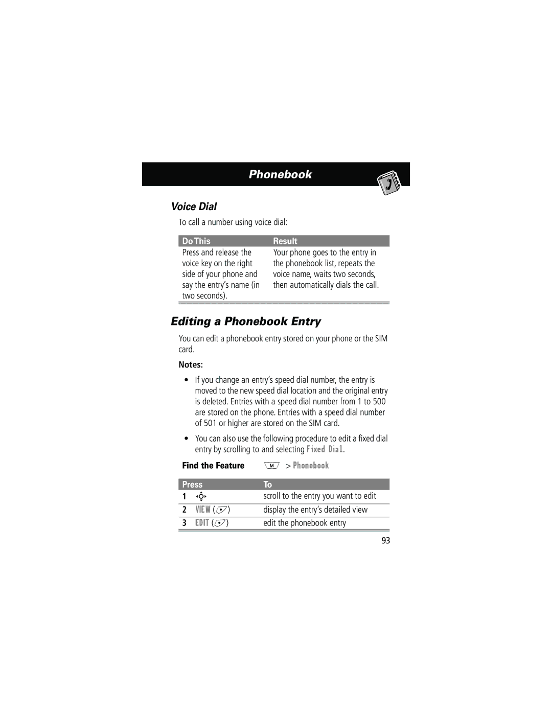 Motorola 280 manual Editing a Phonebook Entry, Voice Dial, Result, Edit + 