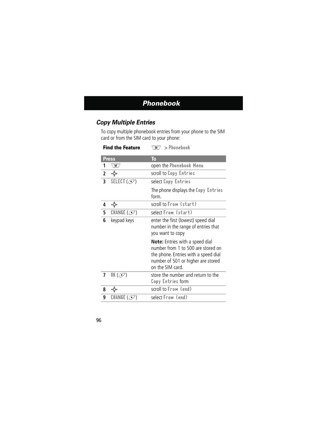 Motorola 280 manual Copy Multiple Entries 