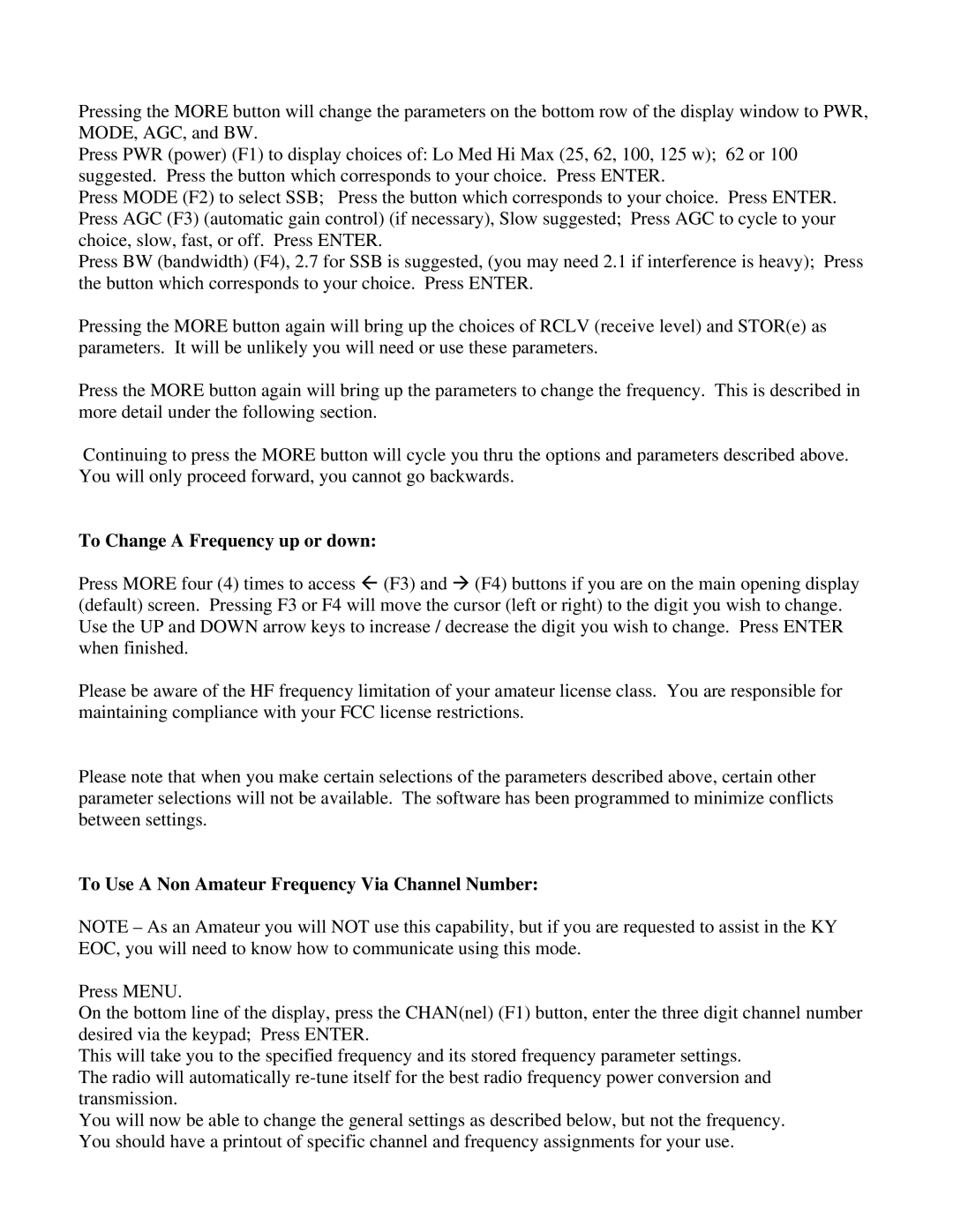 Motorola 2E user manual To Change a Frequency up or down, To Use a Non Amateur Frequency Via Channel Number 