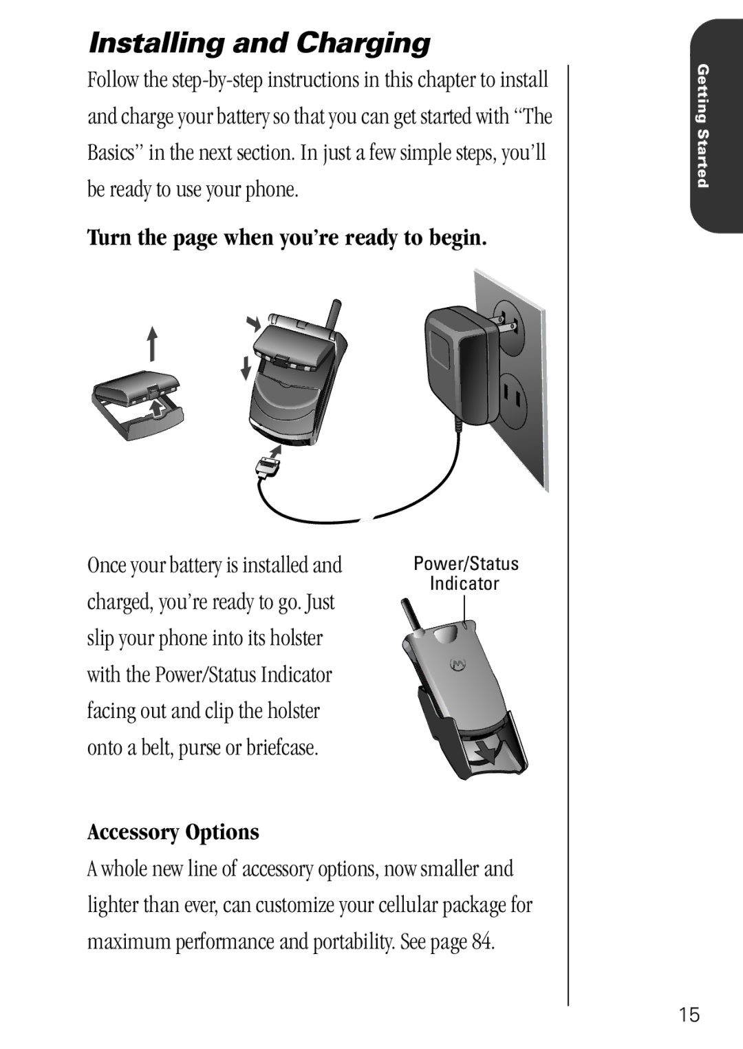 Motorola 3000 Installing and Charging, Turn the page when you’re ready to begin, Once your battery is installed 